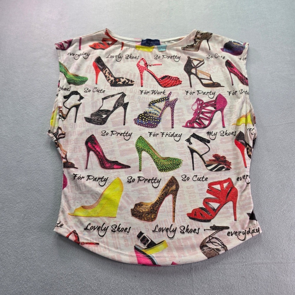 The Clas-Sic High Heel Shoe Print Rhinestone Top Womens M Y2K Graphic